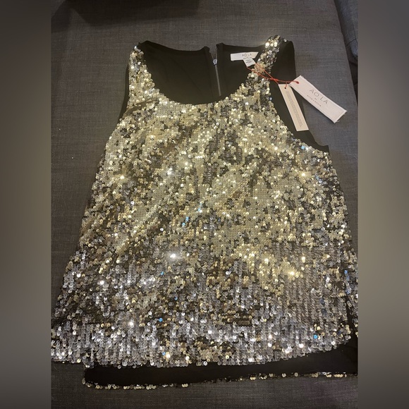 NWT AO.LA by Alice + Olivia Shirt Sequin Tank Top Gold Silver Size Small - Picture 1 of 5